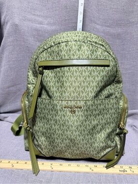 Michael Kors Green Signature MK Logo Mini Backpack with Gold Hardware